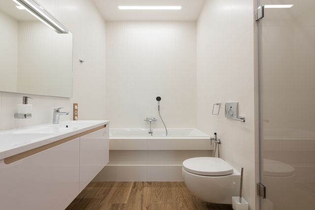 Bright spotless bathroom after cleaning
